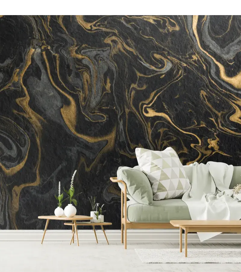 Mural Ébano Dorado Abstracto – Fotomural decorativo para sala y recámara