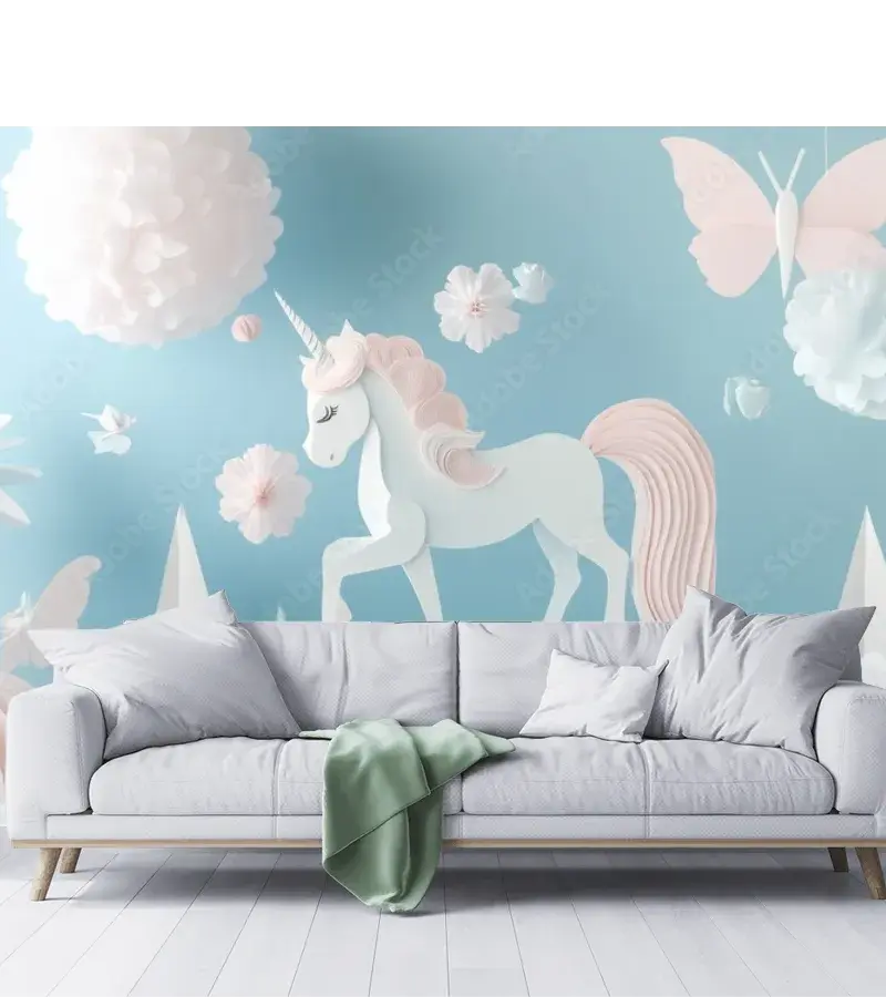 Mural Unicornio de Ensueño para Niñas – Vinil Arquitectónico, Papel Tapiz y Más