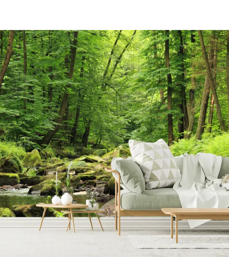 Mural Bosque Encantado modelo Río Verde para decoración de sala