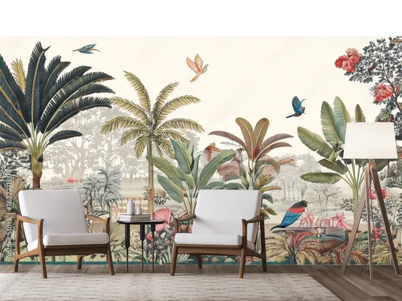 Mural Paraíso Tropical – Fotomural decorativo para sala en Vinil o Tapiz Texturizado