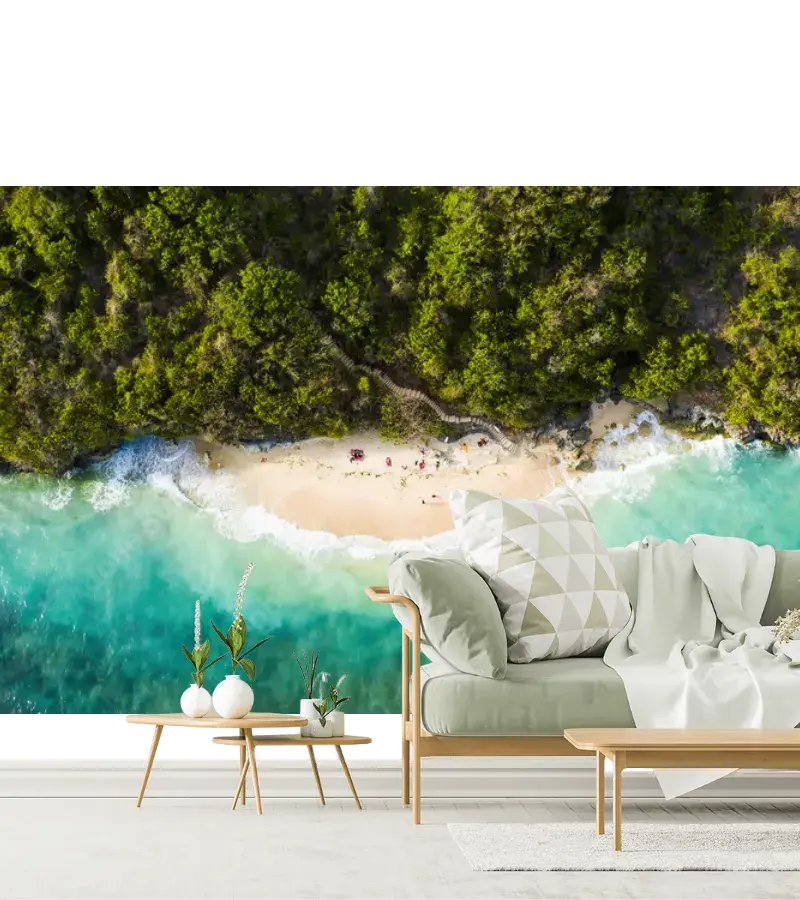 Mural Costa Esmeralda para sala – Fotomural de playa con vista aérea impresa