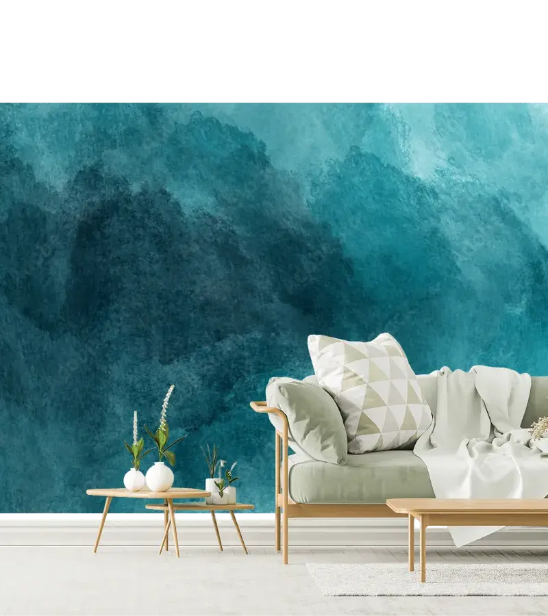 Mural Niebla Turquesa Profunda para sala o recámara – Vinil, Tapiz, Surfaces