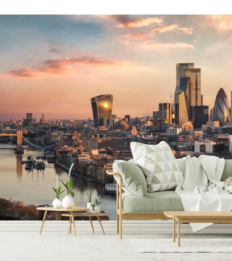 Mural Skyline Londres Atardecer Vinil Arquitectónico o Tapiz