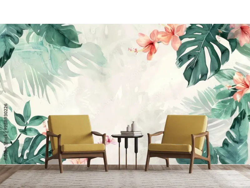 Mural Tropical Esencia Hibiscus para Sala y Recámara – Fotomural Decorativo Vinil, Papel Tapiz Liso o Texturizado