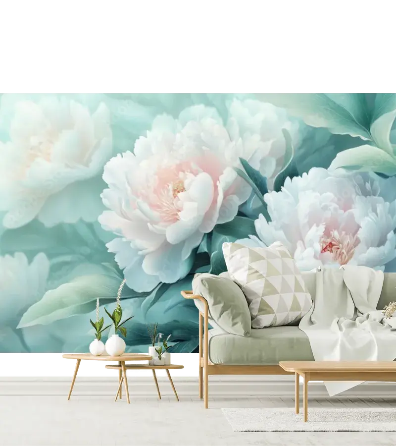 Mural Peonías Éter en Vinil Arquitectónico o Papel Tapiz Decorativo Personalizado