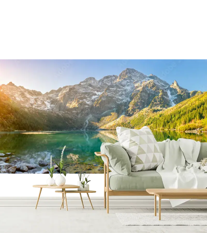 Mural Amanecer Espejo de Montaña para decoración de sala o recámara - Vinil Arquitectónico y Papel Tapiz
