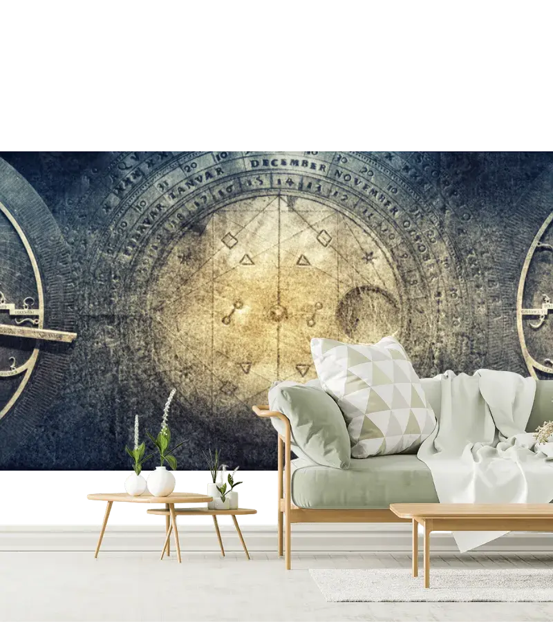 Mural Astrolabio Medieval para Sala o Estudio - Vinil Arquitectónico y Papel Tapiz