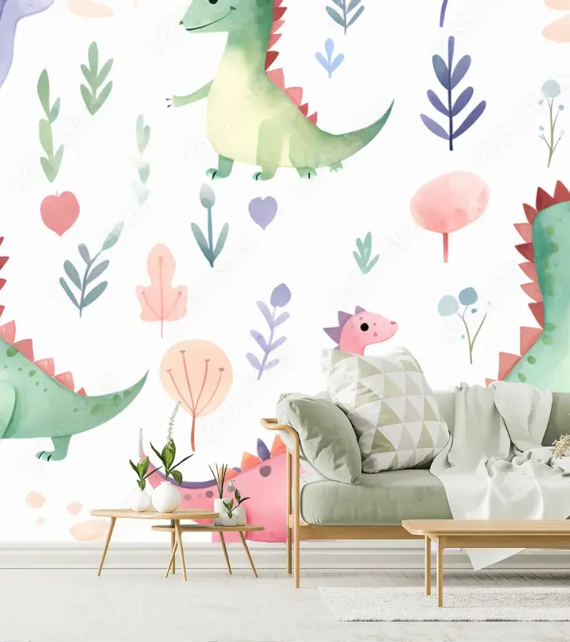 Fotomural Modelo Dino Fantasía Infantil Personalizable para Niños en Vinil o Papel Tapiz