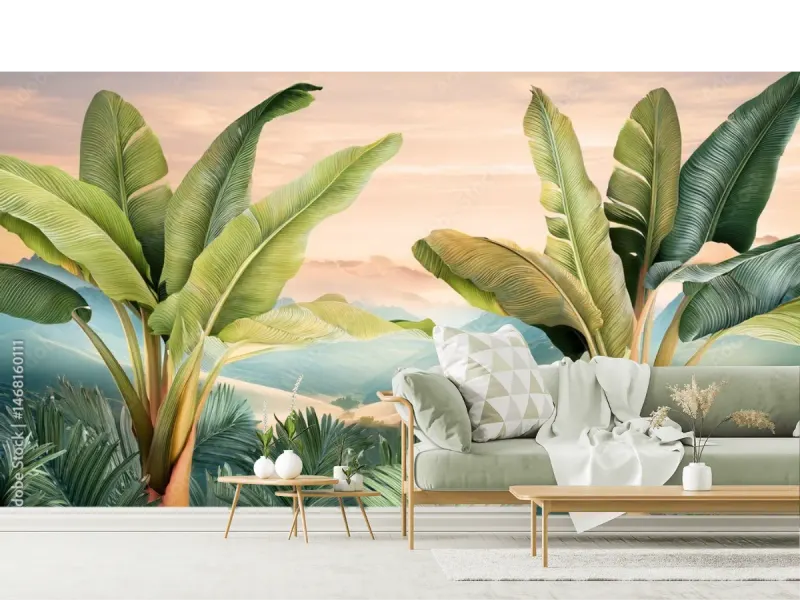 Mural Tropical Brisa Amanecer para sala y recámara | Vinil y Papel Tapiz