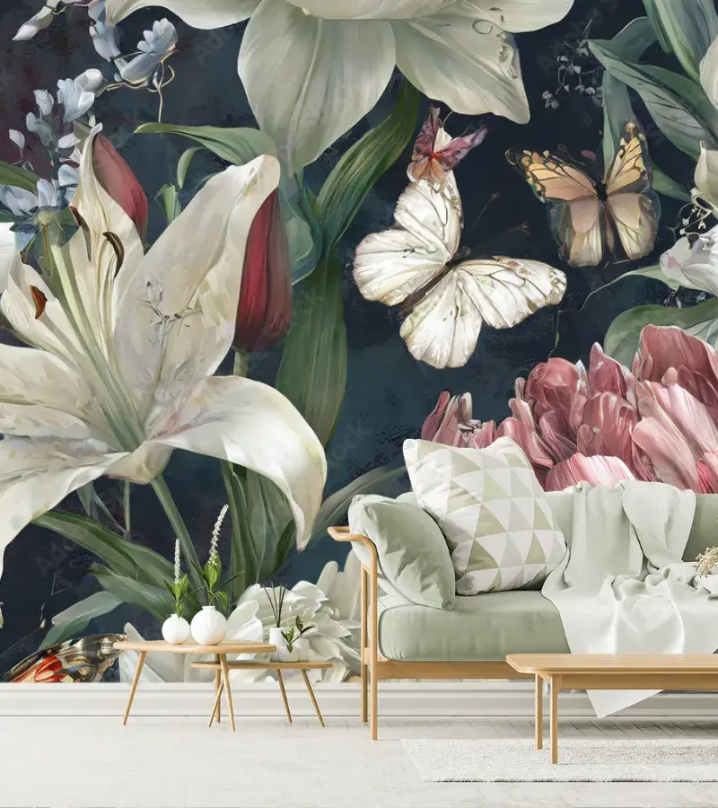 Mural Jardín Encantado con Flores y Mariposas