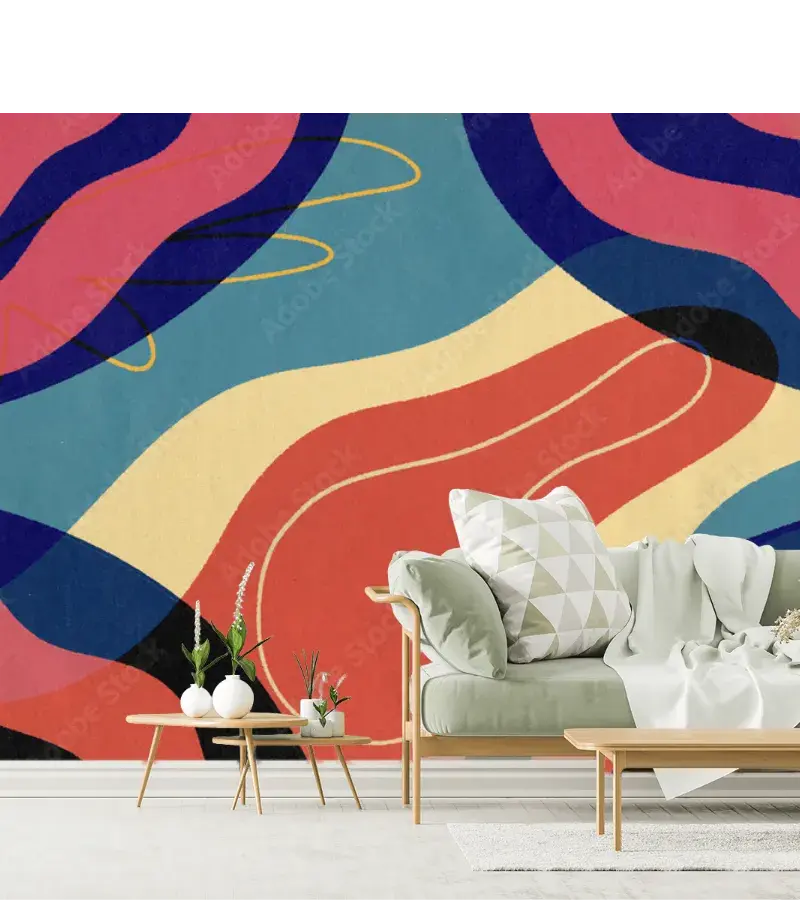 Mural Ondas Vibrantes Abstracto para Sala o Estudio – Decoración Moderna en Vinil o Tapiz