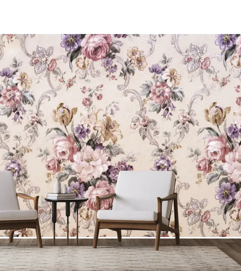 Mural Vintage Rosas & Lirios Elegancia Floral Vinil Arquitectónico
