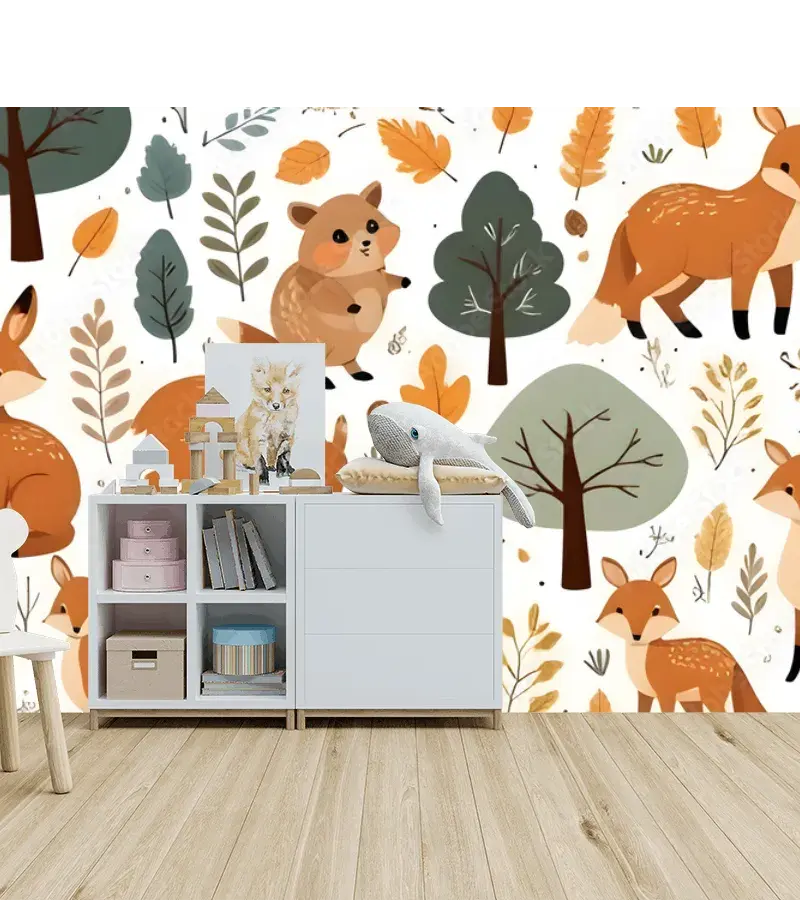 Mural Bosque Encantado Infantil Animales para Pared