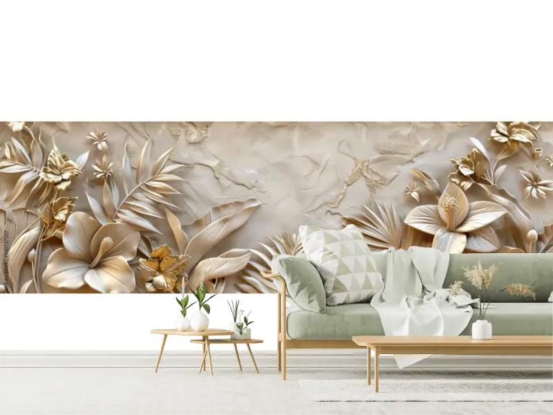 Mural Tropical Golden Oasis para decoración de pared – Fotomural elegante