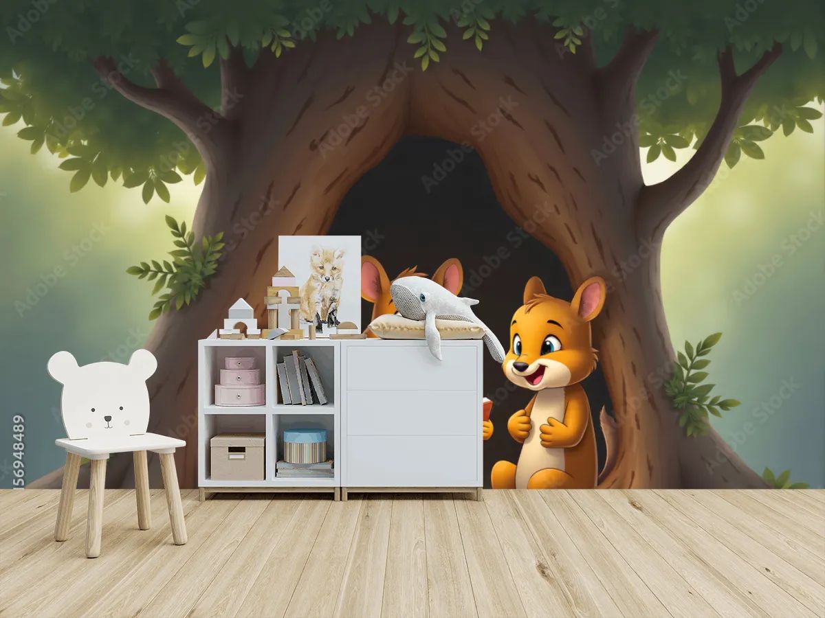 Fotomural Infantil Bosque Cuentacuentos para Pared Niños – Vinil, Papel Tapiz, Contract