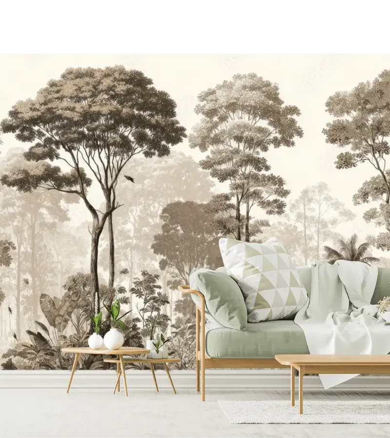 Mural Selva Mística en Vinil Arquitectónico o Papel Tapiz Decorativo