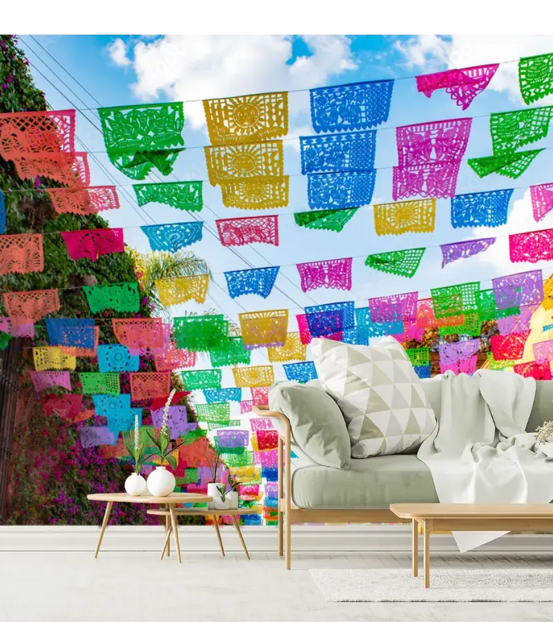Mural Fiesta de Color Mexicano para Pared – Vinil Arquitectónico y Papel Tapiz