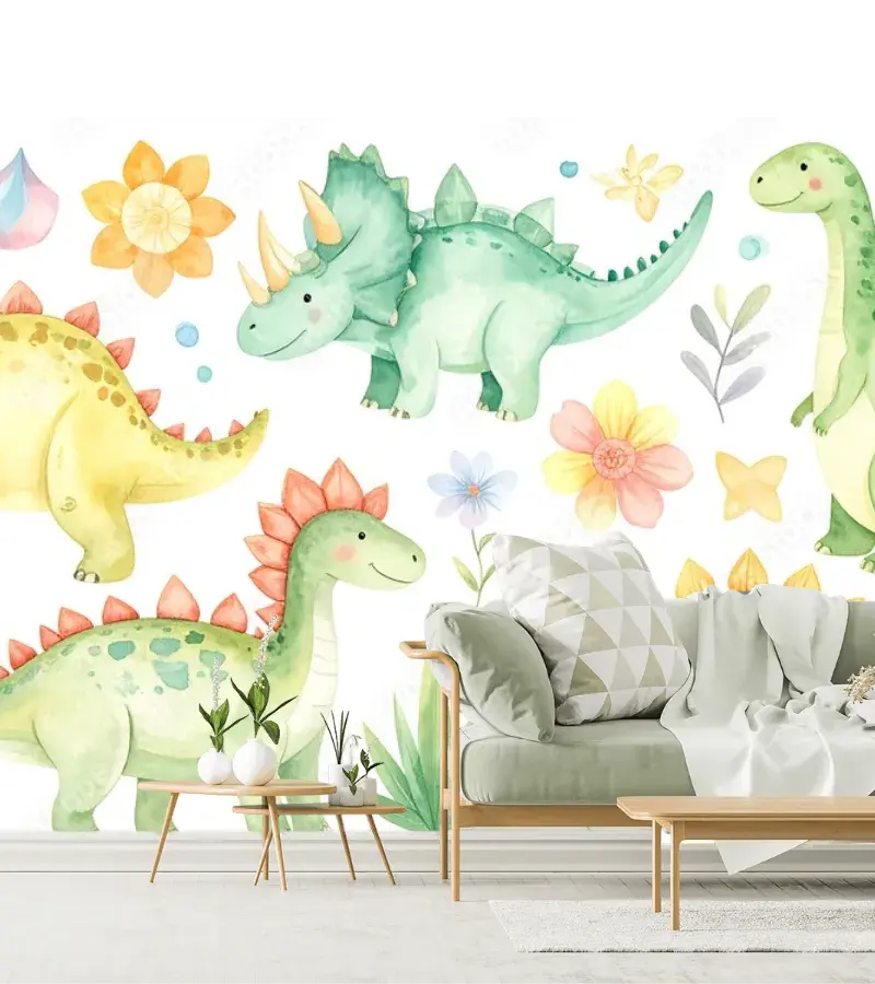 Mural DinoAventura Fantasía Infantil para pared, fotomural vinil decorativo