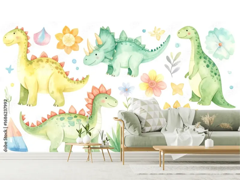 Mural DinoAventura Fantasía Infantil para pared, fotomural vinil decorativo