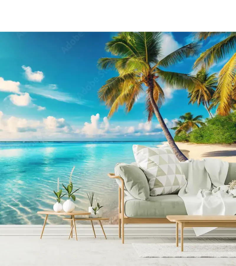 Mural Paraíso Turquesa – Fotomural de Playa, Vinil, Papel Tapiz Decorativo