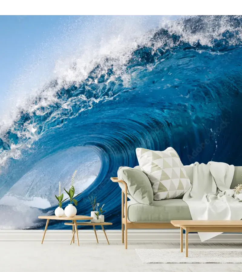 Mural Ola Índigo Majestuosa para Sala y Recámara – Fotomural Decorativo en Vinil, Tapiz Liso o Texturizado