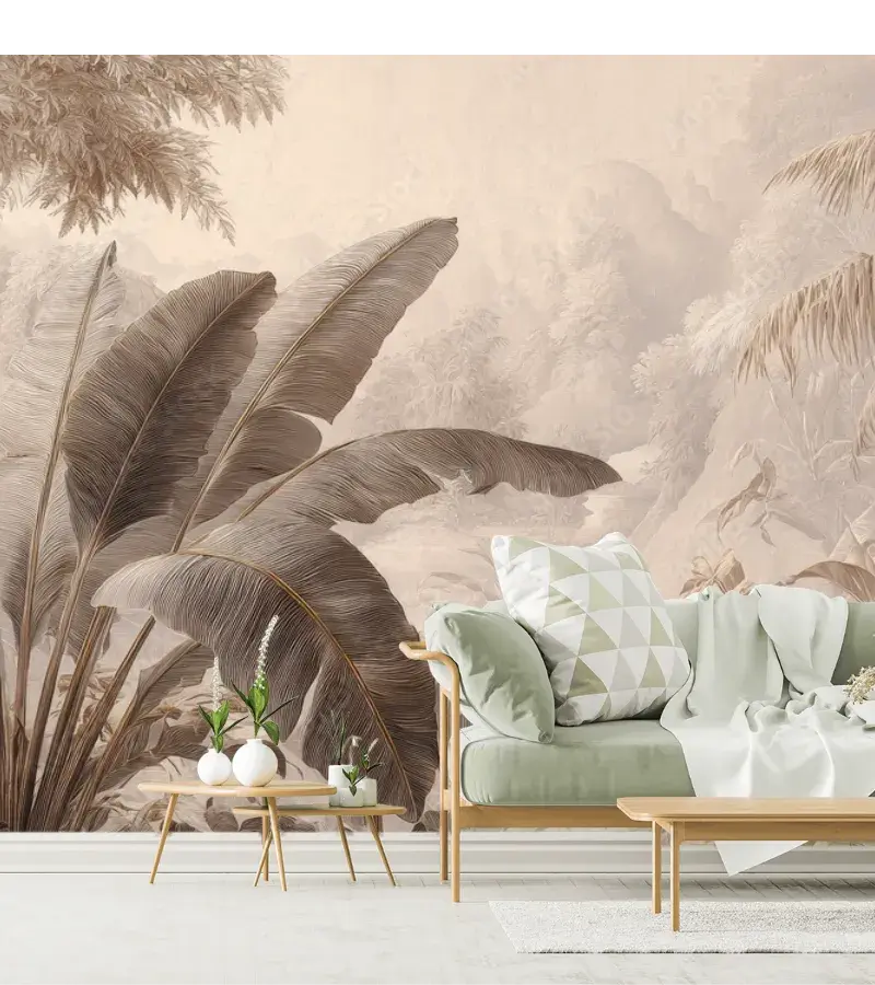 Mural Tropical Bruma Paraíso en Vinil y Papel Tapiz Decorativo