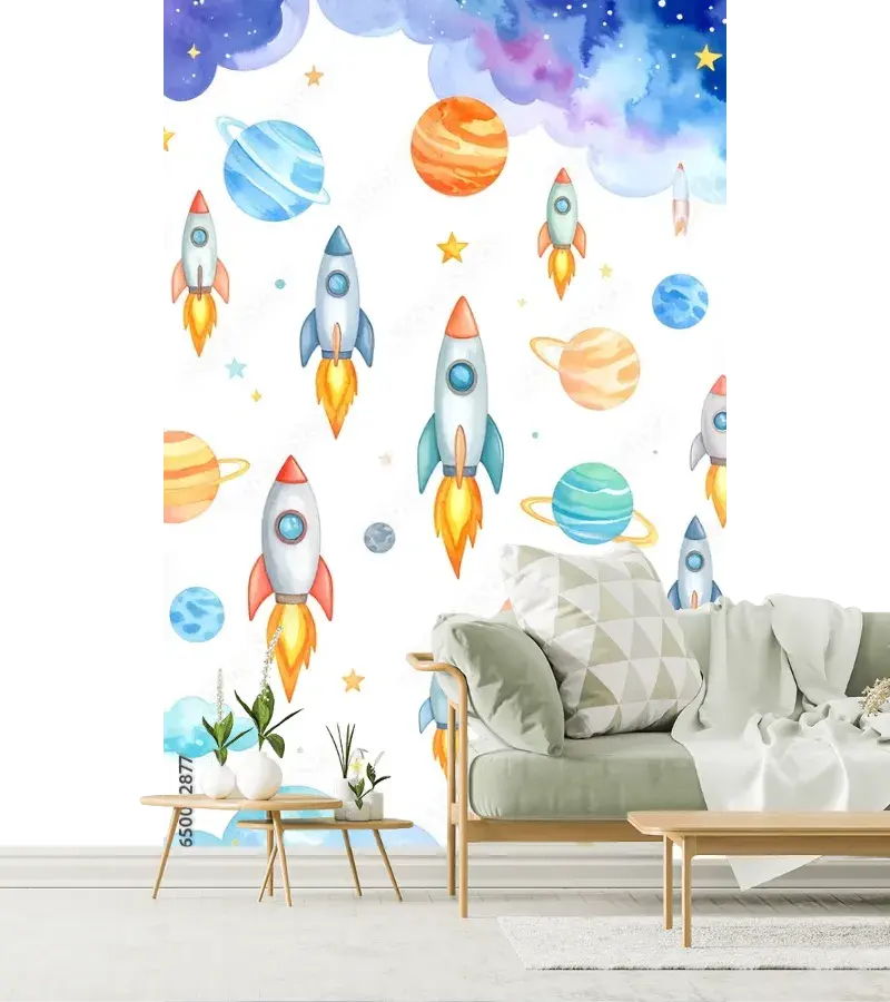 Mural Cohetes Interestelares para Niños – Fotomural Decorativo Personalizable