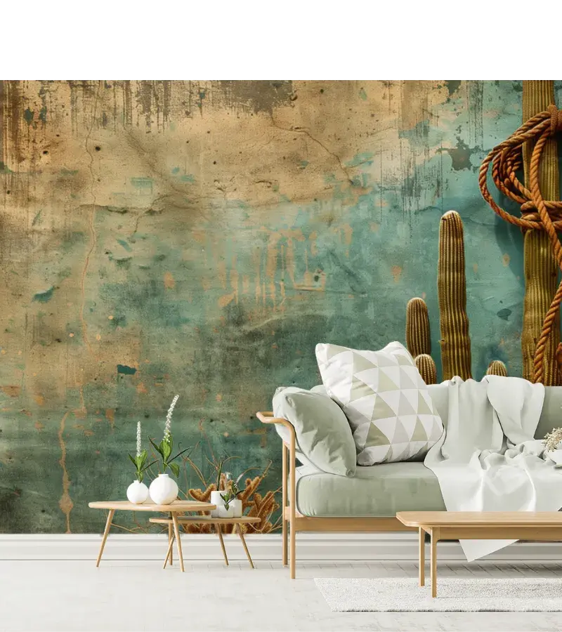 Mural Saguaro Salvaje para Sala – Fotomural Decorativo en Vinil Arquitectónico o Papel Tapiz