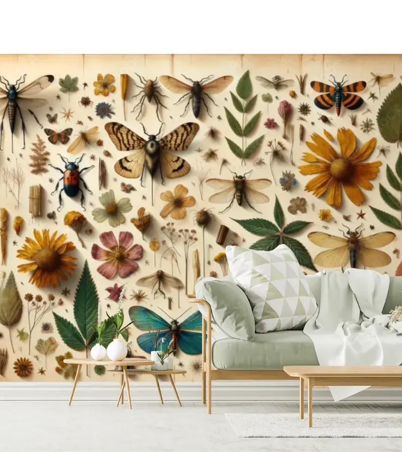 Mural Botánico y Entomológico Vintage en Vinil Arquitectónico