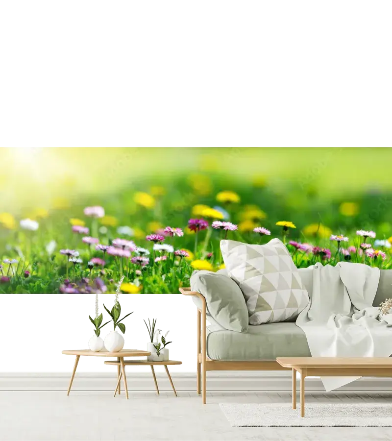 Mural Campo de Flores Silvestres para Sala y Recámara - Vinil Arquitectónico, Papel Tapiz Liso, Texturizado o Contract