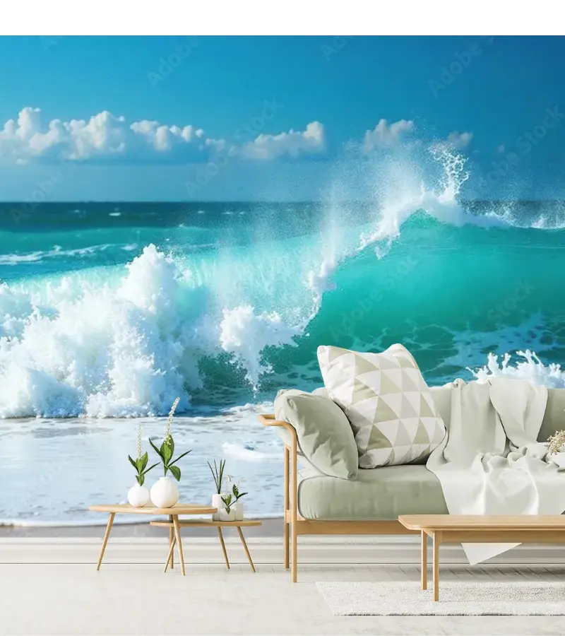 Mural Olas Esmeralda para Sala y Recámara – Vinil, Papeles y Superficies