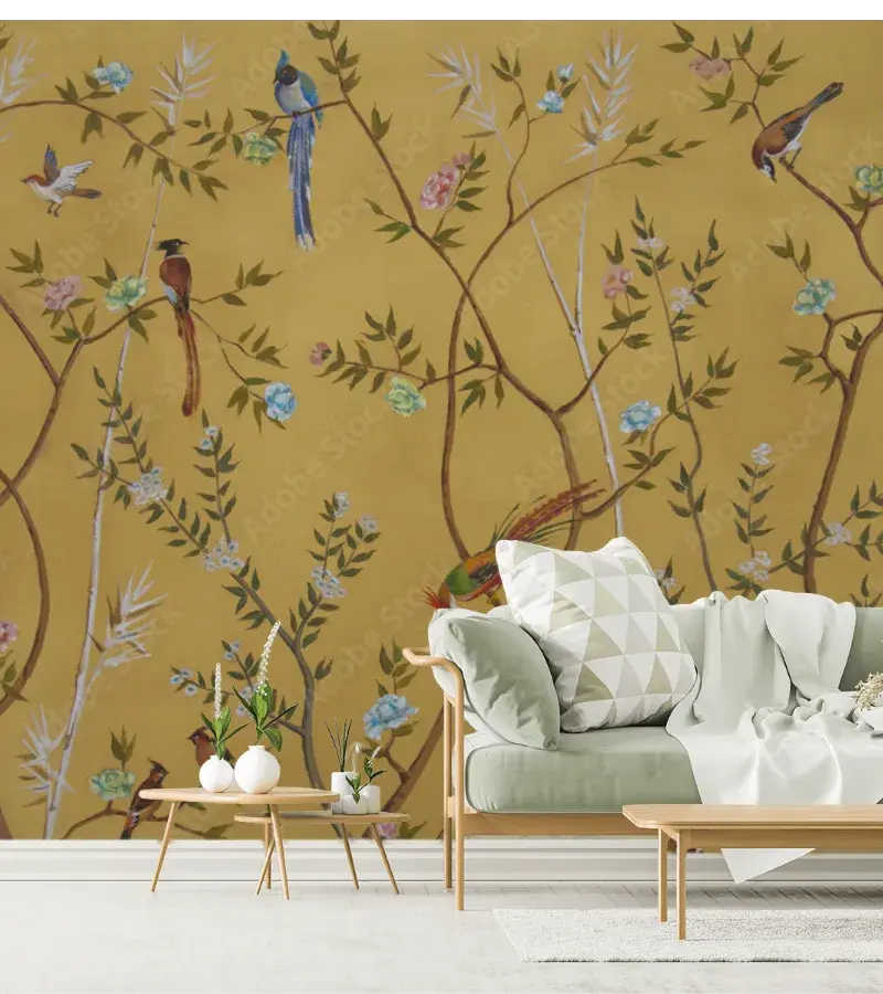 Mural Jardín de Aves Exóticas para decoración de sala – Vinil, Tapiz, Contract