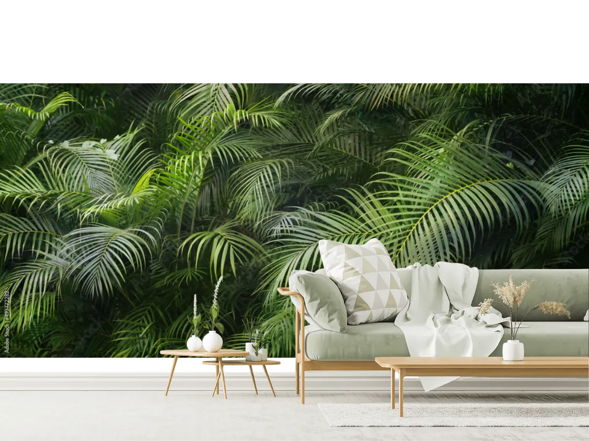 Mural Oasis Esmeralda para decoración de sala - Vinil Arquitectónico/Papel Tapiz