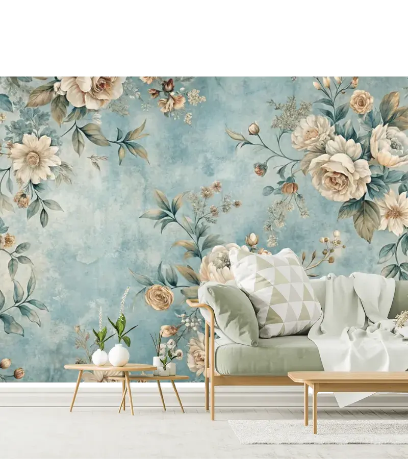 Mural Floral Romantic Azure para Decoración de Sala y Recámara