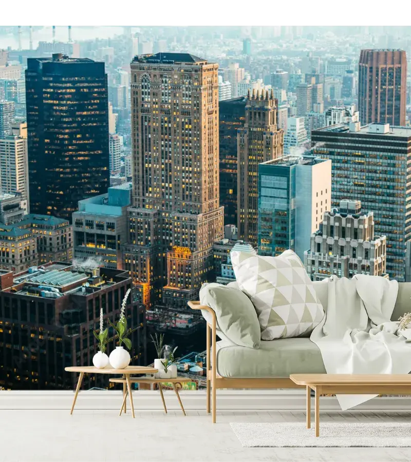 Mural Urbano Skyline Nocturno Nueva York Fotomural Decorativo para Sala