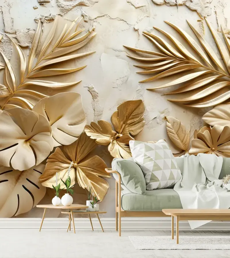 Mural Reflejos Dorados Tropicales para Decoración de Sala