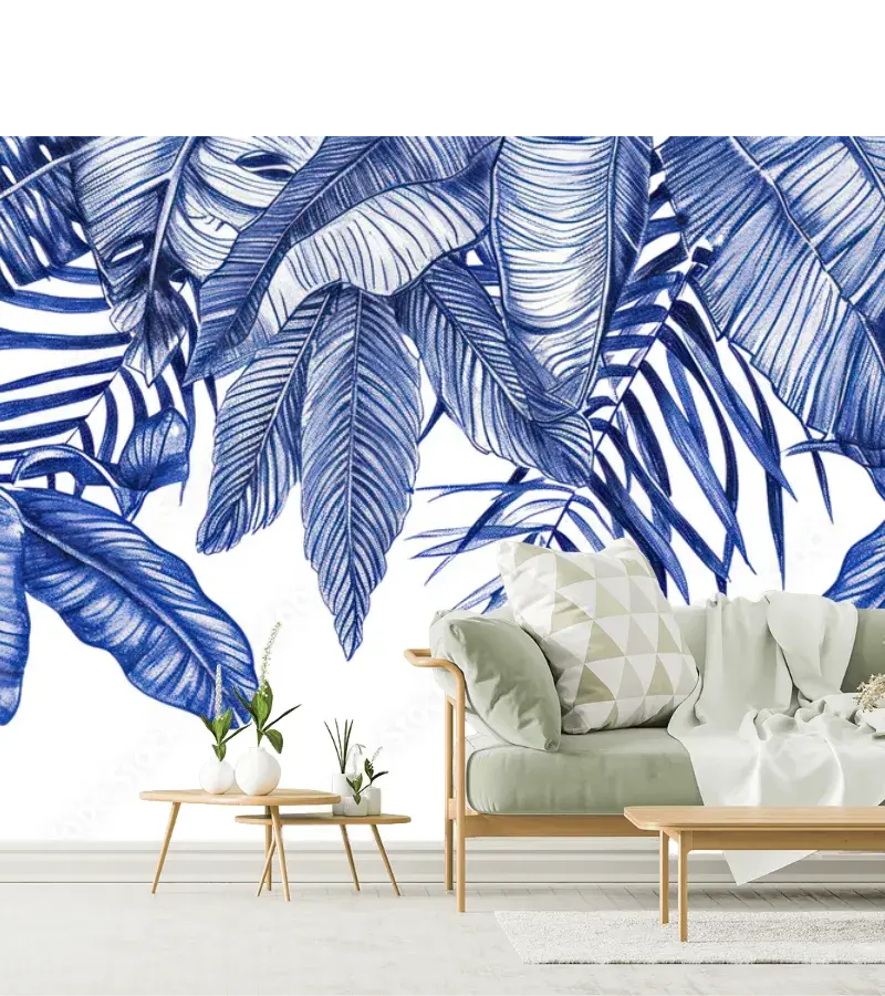 Mural Tropical Azul Sueño en Vinil Arquitectónico para sala