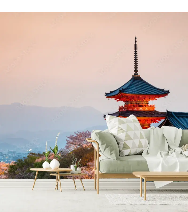 Mural Atardecer Kyoto Pagoda en Vinil Arquitectónico o Tapiz
