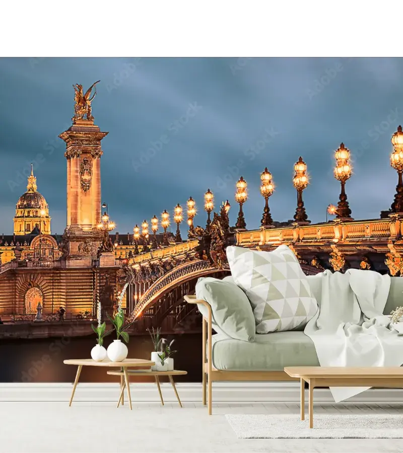 Mural Paris Nocturno Puente Alexandre Elegancia Urbana Vinil Arquitectónico