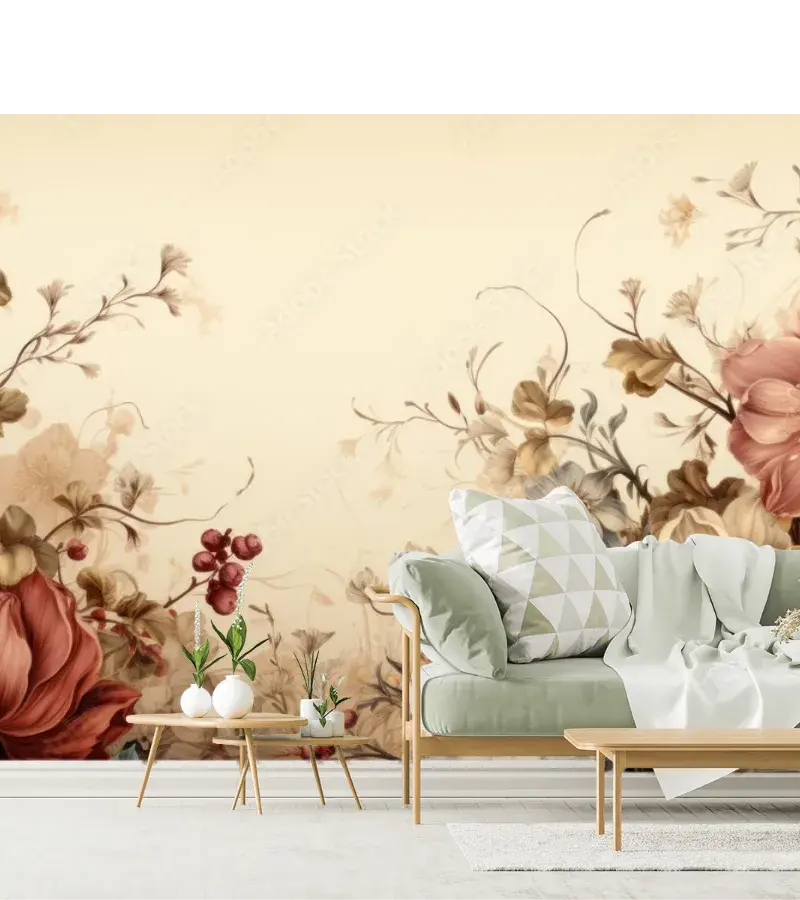 Mural Botánico Floral Ensueño Romántico Vinil Arquitectónico o Papel Tapiz