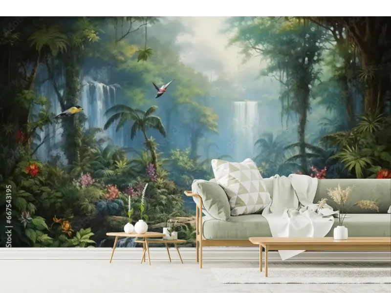 Mural Bosque Encantado con Cascadas para sala o recámara - Fotomural personalizado