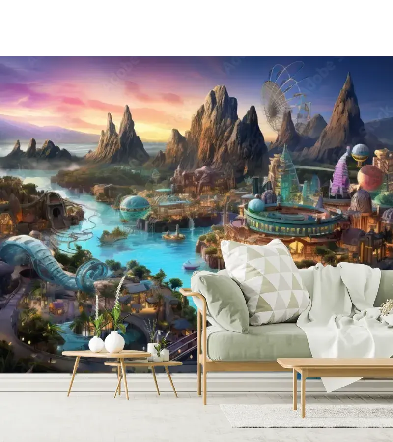 Mural Fantasía Cósmica en Vinil Arquitectónico y Papel Tapiz