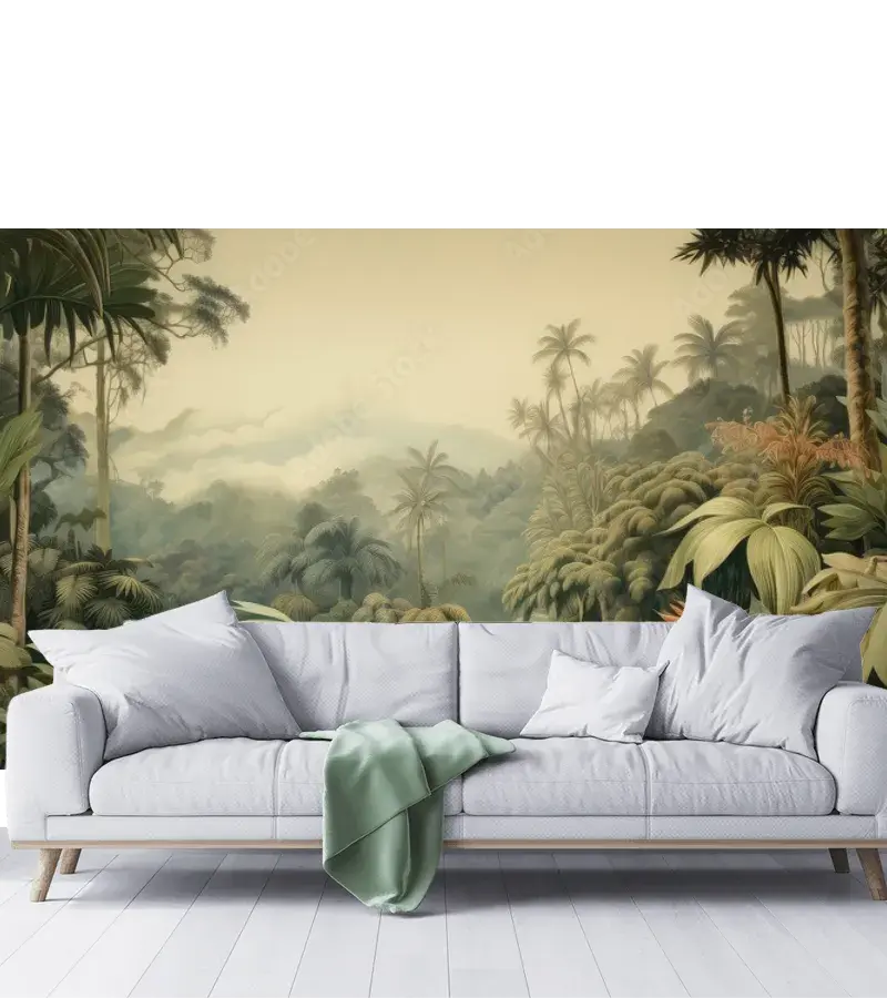 Mural Jungla Neblina Tropical para Sala Comedor Vinil Arquitectónico