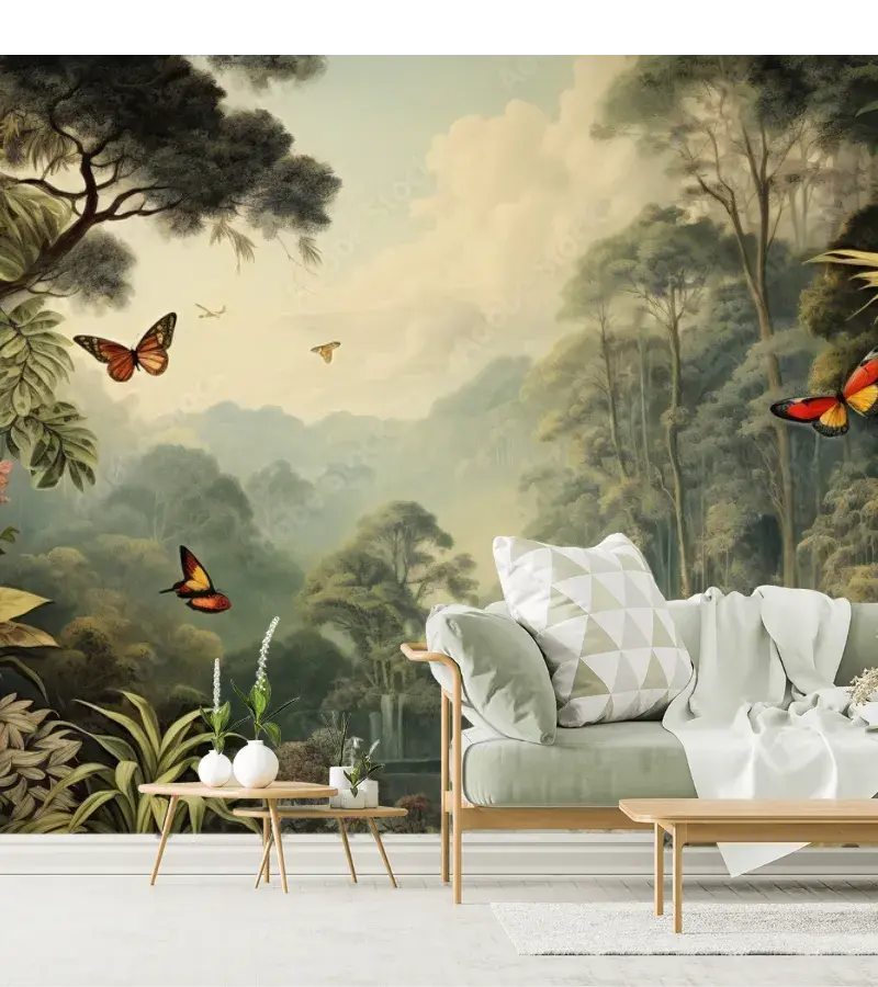 Mural Bosque Encantado con Mariposas para Sala y Oficina