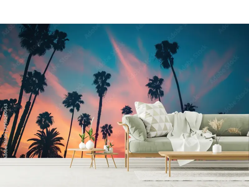 Mural Atardecer Palmas Tropicales | Fotomural Decorativo Vinil o Tapiz