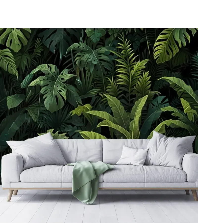 Mural Hoja Viva Selva Tropical para Sala y Recámara - Papel Tapiz Decorativo