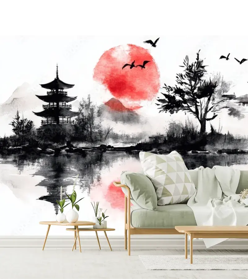 Mural Amanecer Zen Japonés en Vinil Arquitectónico o Papel Tapiz - Fotomural Decorativo
