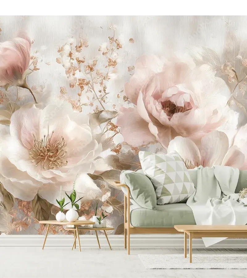 Mural Floral Éter Rosa Pastel para Sala – Fotomural Decorativo Impresión Premium