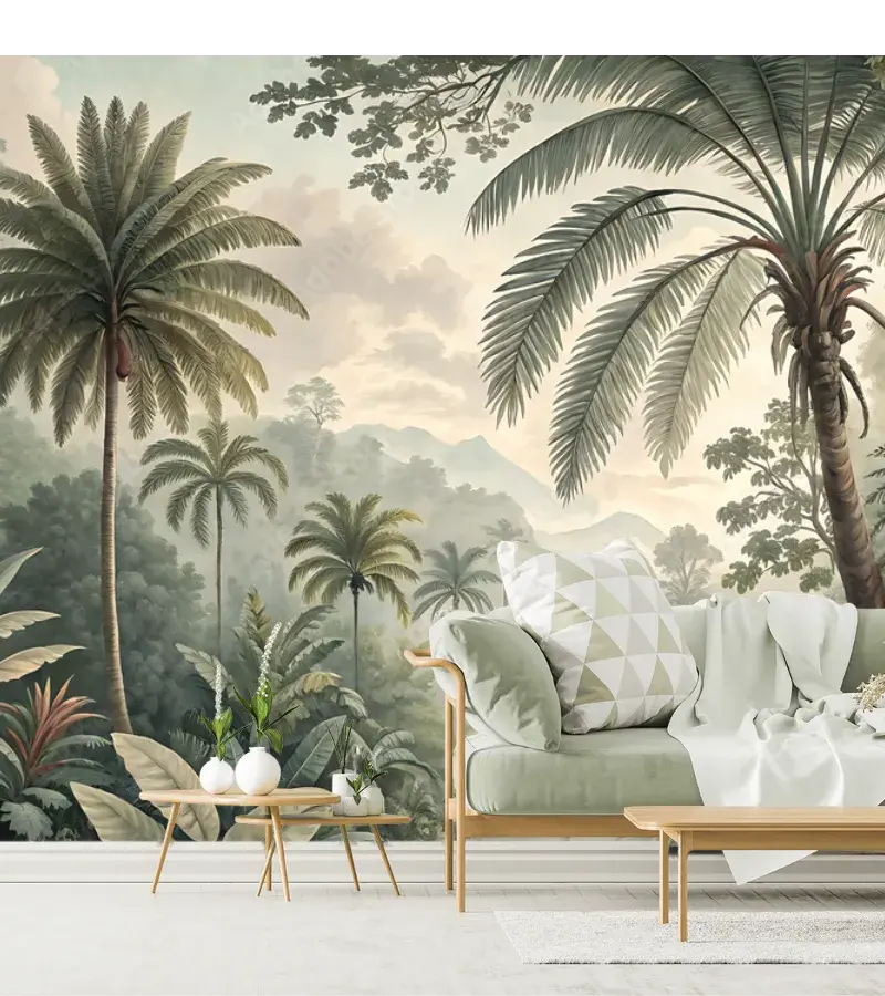Mural Modelo Oasis Tropical para Sala y Recámara - Vinil Arquitectónico y Papel Tapiz