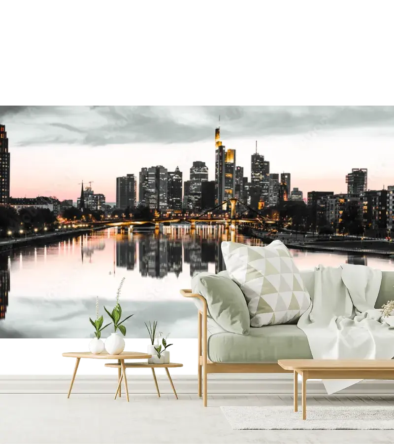 Mural Ciudad Reflejo Nocturno Moderno para Pared – Fotomural Decorativo en Vinil Arquitectónico o Papel Tapiz